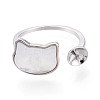 Cat Shape Brass Shell Cuff Ring Settings KK-T076-65P-2