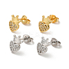Rack Plating Brass Micro Pave Clear Cubic Zirconia Heart with Crown Ear Studs EJEW-F301-03-1