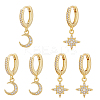 3 Pair 3 Style Clear Cubic Zirconia Moon & Star Dangle Hoop Earrings EJEW-FI0001-39-1