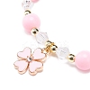 Pink Acrylic & Synthetic Hematite Beaded Stretch Bracelet with Alloy Enamel Charms for Women BJEW-JB08726-5