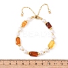 Adjustable Brass Cable Chains & Natural Cultured Freshwater Pearl & Amber Beads Slider Bracelets for Women BJEW-JB13325-3