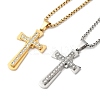 201 Stainless Steel Crystal Rhinestone Religion Cross Pendant Necklaces LS-NJEW-H065-08G-2