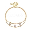 Brass Cable Chains & Rice Natural Cultured Freshwater Pearl Double Layers Bracelets for Women BJEW-JB14135-5