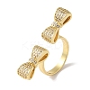 Bowknot Brass Micro Pave Clear Cubic Zirconia Open Cuff Rings for Women RJEW-C098-15G-1