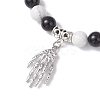 Halloween Brass Skeleton Hand Charm Natural Howlite and Black Onyx (Dyed & Heated) Round Beaded Stretch Bracelets BJEW-TA00683-3