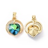 Real 18K Gold Plated Rack Plating Brass Micro Pave Clear Cubic Zirconia Pendants KK-C015-20G-01-2