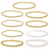 9Pcs Brass & Plastic Imitation Pearl Round Beads Stretch Bracelets for Women QZ7460-1-5