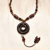 Ethnic Style Alloy & Porcelain Ceramic Beads & Wood Ring Pendant Tassel Y Necklaces NJEW-D308-02-4