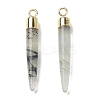 Natural Prehnite Brass Pointed Pendants G-B025-02LG-01-2