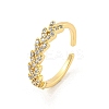 Wheat Brass Micro Pave Clear Cubic Zirconia Open Cuff Rings RJEW-G309-22G-1