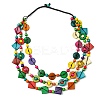 Dyed Natural Coconut Rhombus Beaded 3 Layer Necklaces LS-NJEW-A007-02C-1