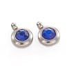 Trendy Original Color 304 Stainless Steel Grade A Rhinestone Flat Round Charm Pendants RB-M030-06O-1