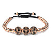 Adjustable Brass with Black Cubic Zirconia Beaded Braided Bracelets MK6347-4-1