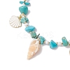 Summer Beach Synthetic Turquoise Chip Starfish & Natural Shell & Alloy Enamel Charm Anklets X1-AJEW-TA00037-3