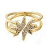 Rack Plating Crown Brass Clear Cubic Zirconia Open Cuff Rings RJEW-S411-05G-2