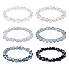 6Pcs 6 Styles 8mm Glass Round Beaded Stretch Bracelet Sets BJEW-TAC0024-2