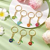 7Pcs 7 Colors Glass Seed Beads Flower Transparent Acrylic Leaf Charms Keychains KEYC-JKC00954-S-1