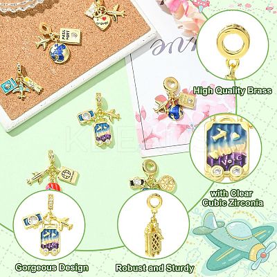 7Pcs 7 Styles Brass Enamel Airplane European Dangle Charms KK-CJ0004-10-1