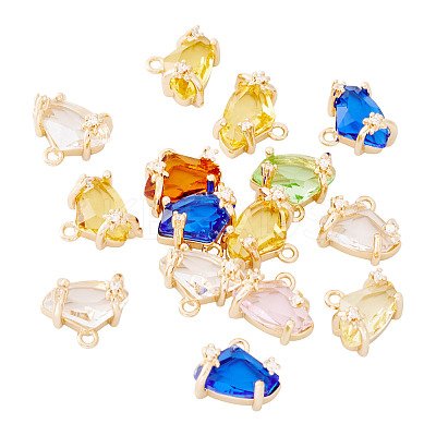 15Pcs Brass Micro Pave Cubic Zirconia with Glass Charms KK-TA0001-82-1