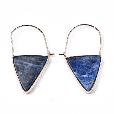 Natural Sodalite Triangle Dangle Hoop Earrings G-S359-363B-1