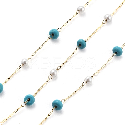 Synthetic Turquoise & Glass Beads Link Chains CHS-K021-04G-1