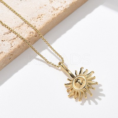 304 Stainless Steel Sunflower Pendant Box Chain Necklaces for Women NJEW-R011-01G-1