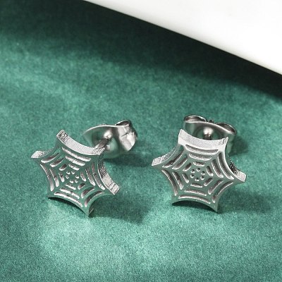 Non-Tarnish 304 Stainless Steel Spider Web Stud Earrings LS-EJEW-G294-01P-1