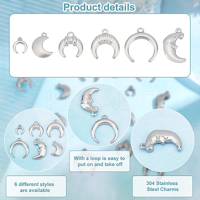 24Pcs 6 Style 304 Stainless Steel Charms STAS-PH0001-74-1