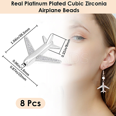 8Pcs Brass Micro Pave Cubic Zirconia Airliner Beads ZIRC-BBC0003-54P-1