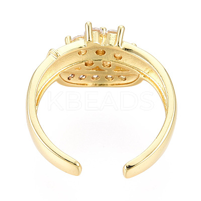 Cubic Zirconia Moon with Flower Open Cuff Ring RJEW-N037-039F-1