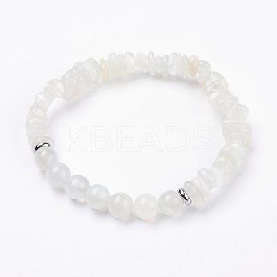 Natural White Moonstone Beads Stretch Bracelets BJEW-JB03374-03-1
