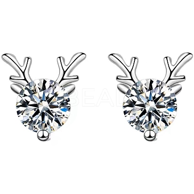 Anti-Tarnish 925 Sterling Silver with Moissanite Rhinestone Stud Earrings AJEW-U007-04P-1