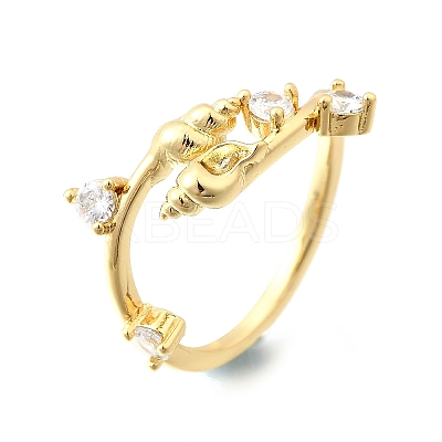 Ocean Theme Brass Micro Pave Cubic Zirconia Cuff Rings for Women RJEW-F184-17A-G-1
