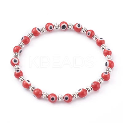 Handmade Round Evil Eye Lampwork Beaded Stretch Bracelets BJEW-JB05974-04-1