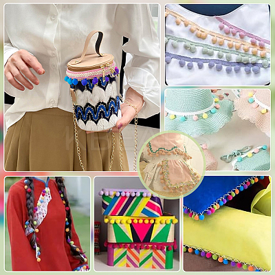 10 Yards Polyester Pom Pom Ball Tassel Ribbons DIY-PH0033-31-1