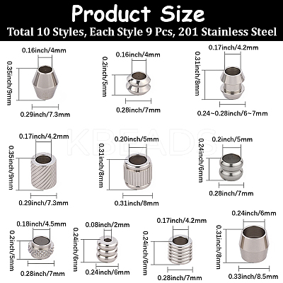 90Pcs 10 Styles 201 Stainless Steel European Beads STAS-PA0001-01-1