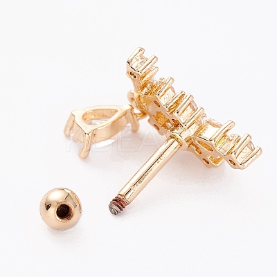 Brass Micro Pave Clear Cubic Zirconia Barbell Cartilage Earrings AJEW-P017-16G-1