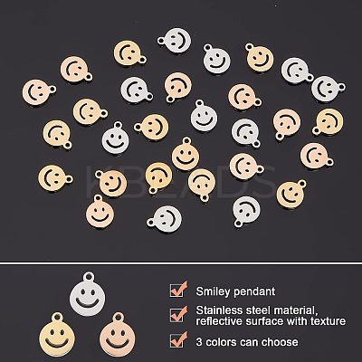 30Pcs 3 Colors 304 Stainless Steel Charms STAS-UN0025-33-1