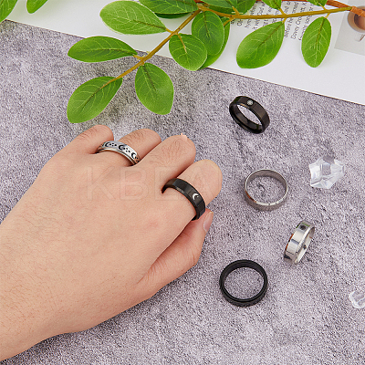6Pcs 6 Styles Sun & Moon & Star 304 & 201 Stainless Steel Band Rings Set RJEW-FI0001-09-1
