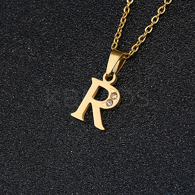 201 Stainless Steel Crystal Rhinestone Initial Pendant Necklaces FS-WG3A711-18-1