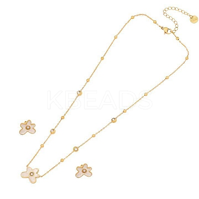 304 Stainless Steel Micro Pave Cubic Zirconia Pendant Necklaces & Stud Earrings Sets FS-WG87FF9-03-1