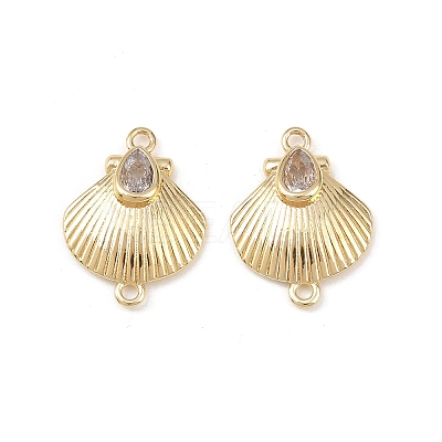 Brass Pave Cubic Zirconia Shell Shape Connector Charms KK-L255-10G-1