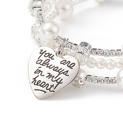 Crystal Rhinestone Tennis Wrap Cuff Bangle with Imitation Pearl Beaded BJEW-XCP0001-07-1