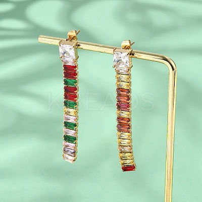 304 Stainless Steel Colorful Cubic Zirconia Tassel Stud Earrings EJEW-Z094-01D-G01-1