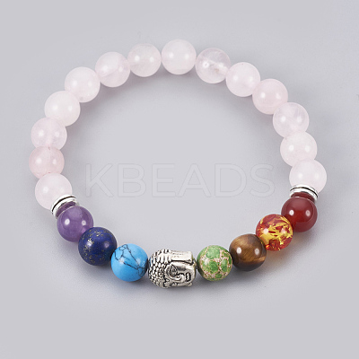 Natural Rose Quartz Stretch Bracelets BJEW-JB03905-02-1