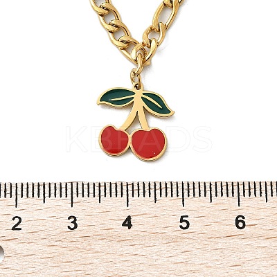 304 Stainless Steel Red Enamel Cherry and Round Plastic Pendant Necklaces for Women NJEW-M091-01G-1