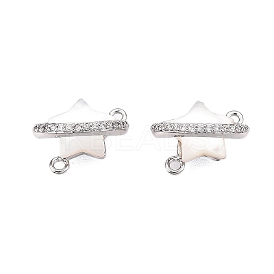 Brass Micro Pave Clear Cubic Zirconia Star Connector Charms KK-B102-27P-1