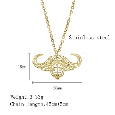 304 Stainless Steel Hollow Cattle Head Pendant Necklaces EB3972-1-1