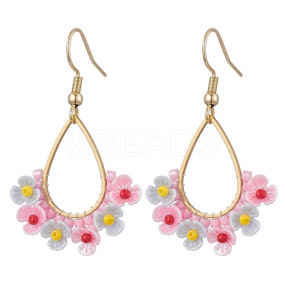 2Pairs Resin & Glass Seed Beads Teardrop Dangle Earrings EJEW-MZ00401-1