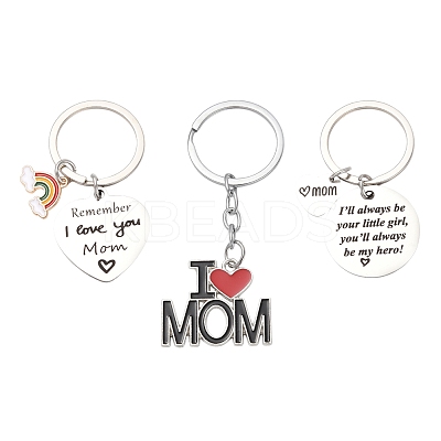 1Pc Mother's Day Gift 201 Stainless Steel Heart with Word Remember I Love You Mom Keychains KEYC-FS0001-11-1